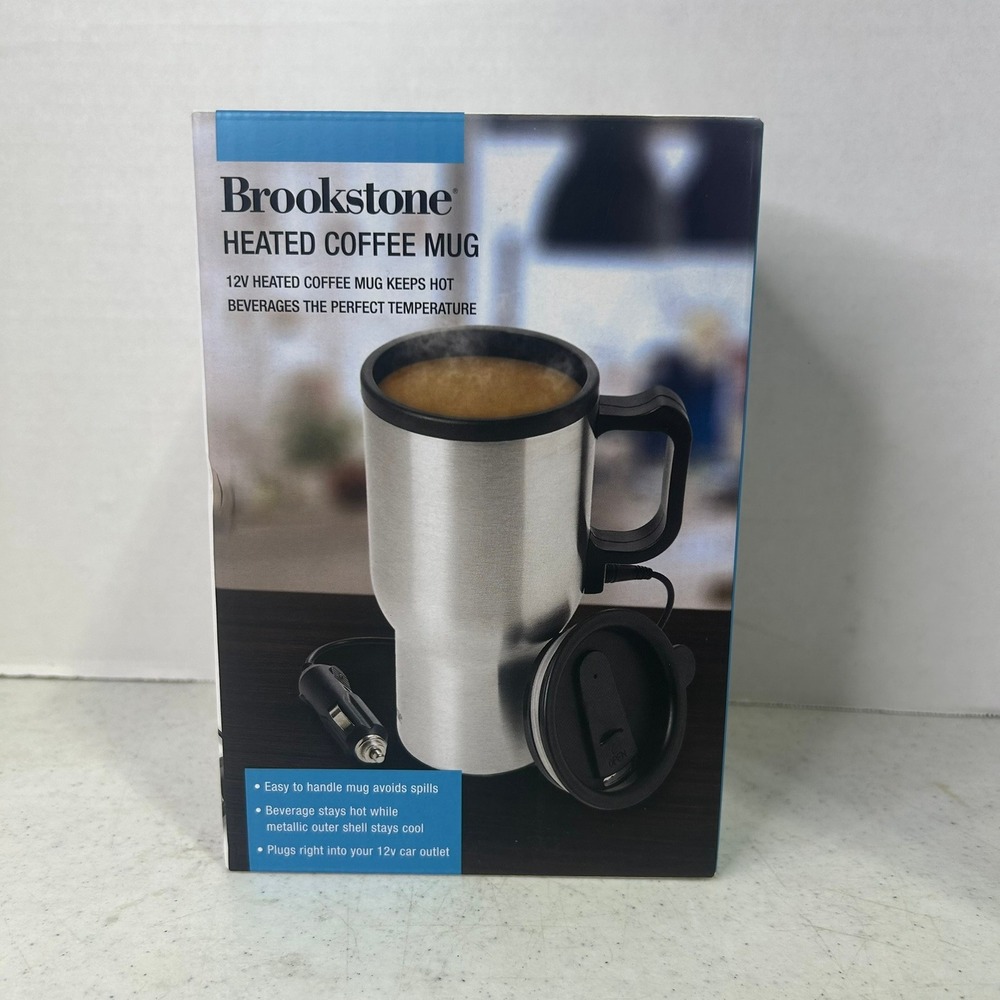 Brookstone 12V Heated Coffee Mug 13oz Stainless Steel Travel Car Mug SMBKN-38585